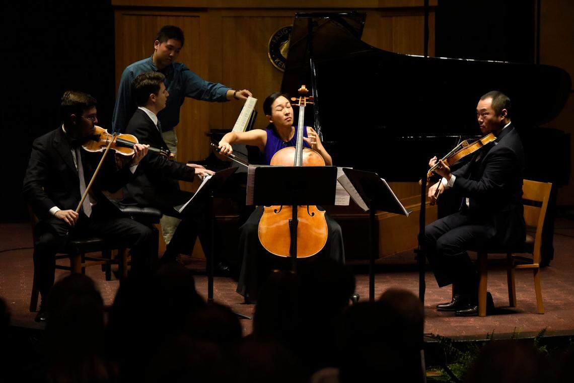 Violinist Nathan Cole, pianist Alessio Bax, cellist Priscilla Lee and violist Burchard Tang perform Johannes Brahams “Piano Quartet No. 2” at the Chamber Music Festival of Lexington in the Fasig-Tipton Pavilion on Aug. 26, 2016.