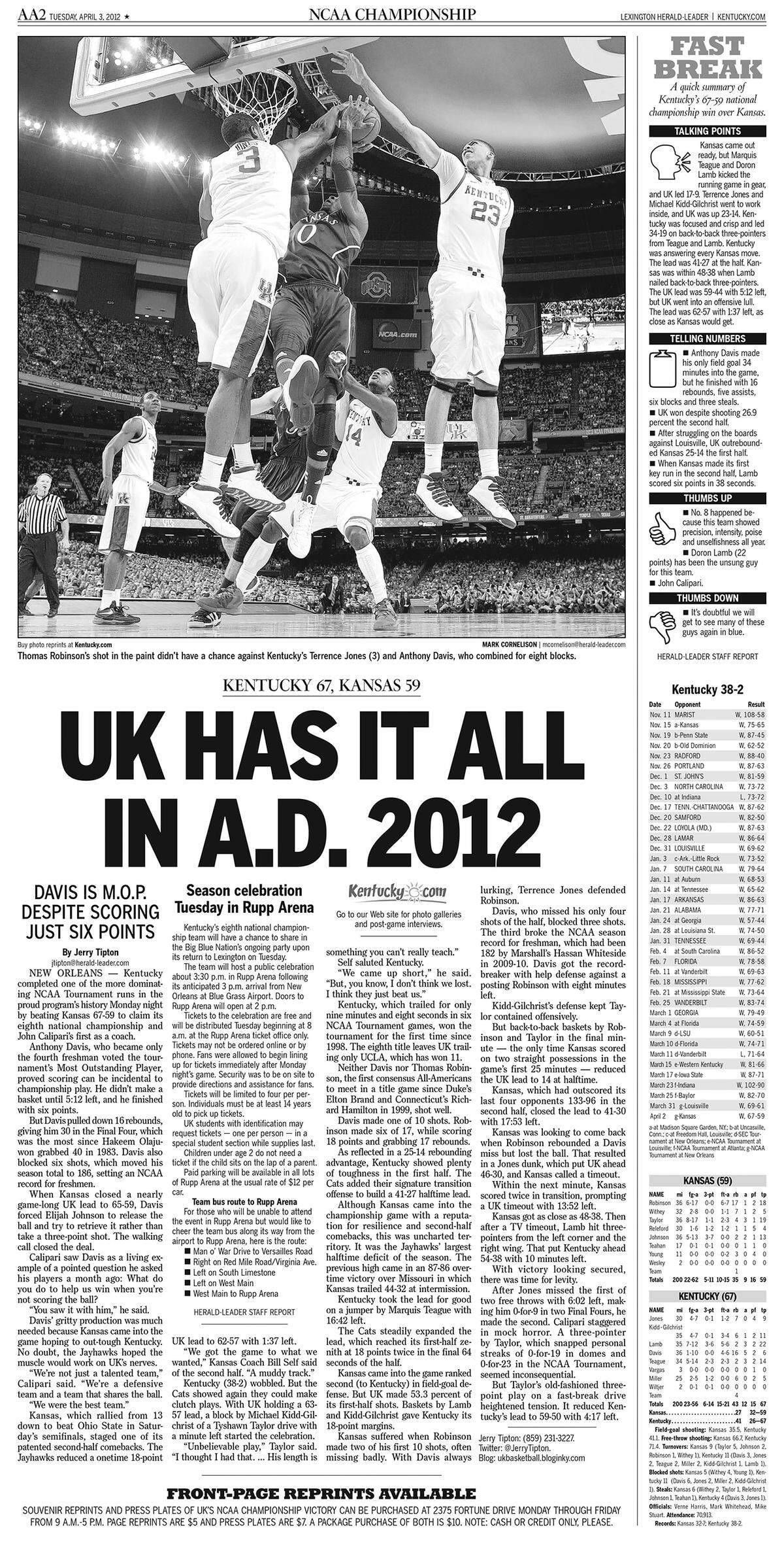 An inside page of the Herald-Leader’s NCAA Tournament special section on April 3, 2012.