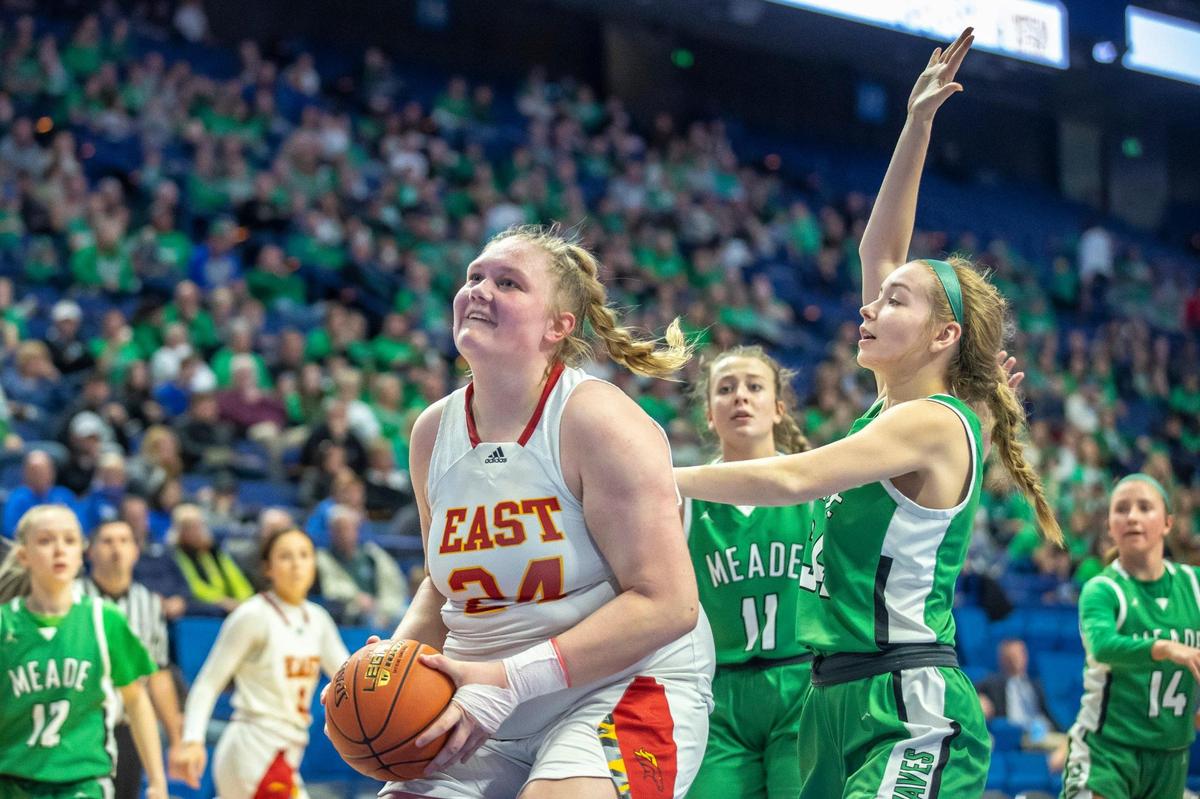 Bullitt East’s Gracie Merkle (24) led the Lady Chargers to the Sweet 16 semifinals by contributing 34 points and 11 rebounds to Friday’s win over Meade County.