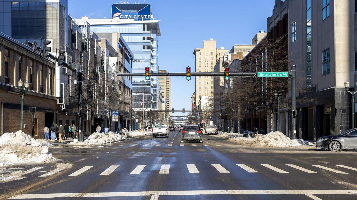 Main Street in downtown Lexington, Wednesday, Jan. 28, 2026, four days after Winter Storm Fern brought heavy snowfall and ice across Lexington and Central Kentucky.