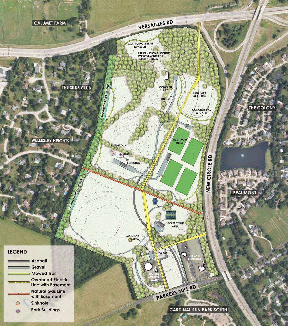 Preliminary plans for Cardinal Run North, a new regional park off of Parkers Mill Road, will include walking trails, sports fields and a dog park.