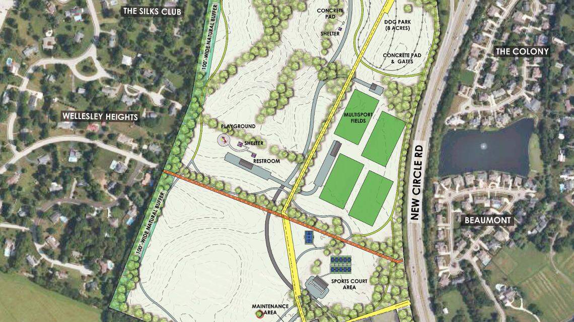 Preliminary plans for Cardinal Run North, a new regional park off of Parkers Mill Road, will include walking trails, sports fields and a dog park.