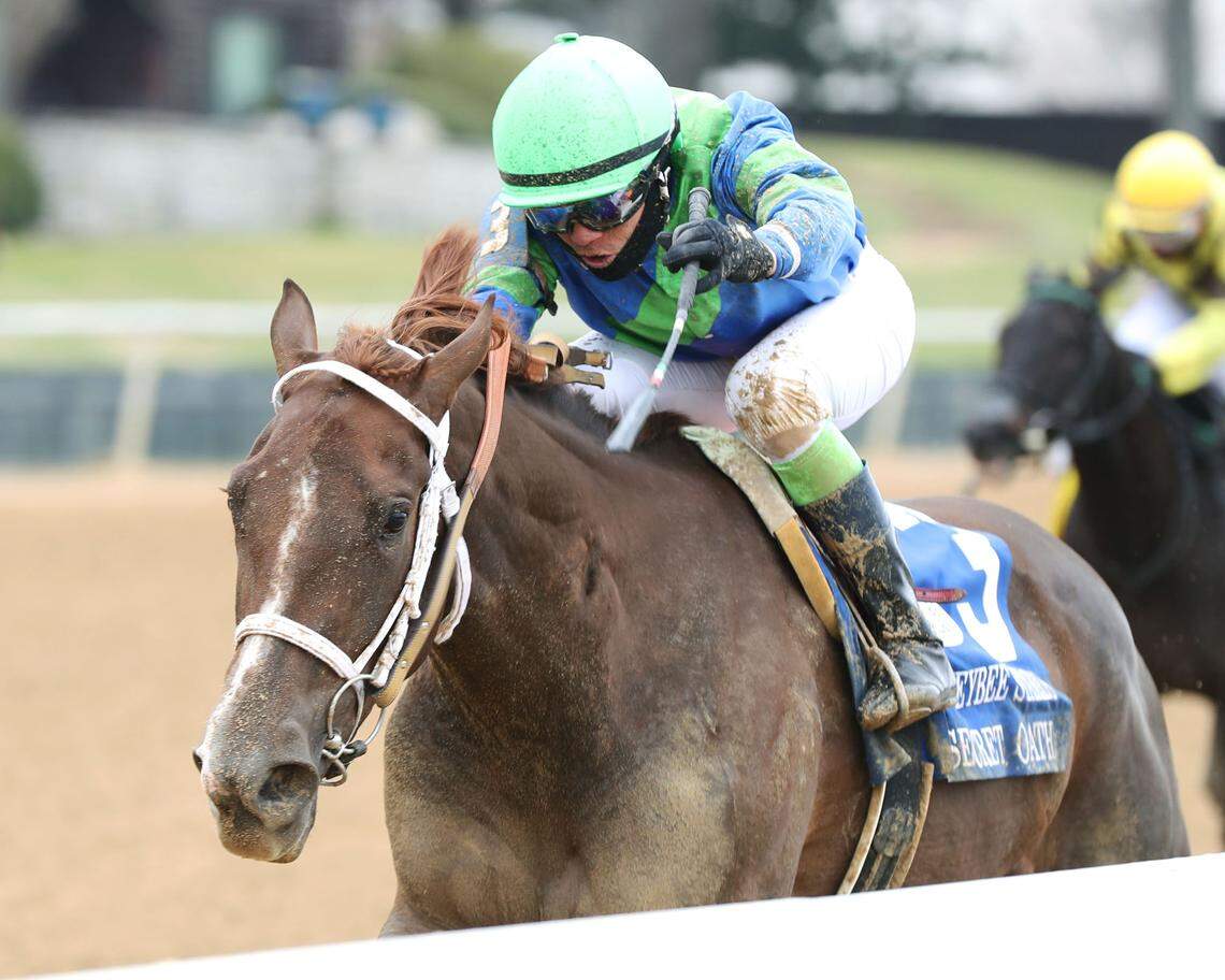 Secret Oath won the Grade 3 Honeybee Stakes at Oaklawn Park on Feb. 26.
