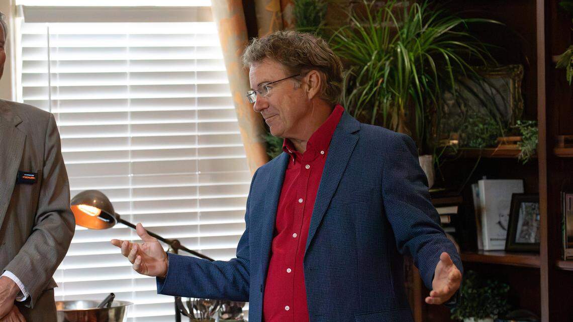 Sen. Rand Paul and Rep. Thomas Massie answer questions and share stories during the Towing Industry and Mason County Forum held at Parc Cafe in Maysville, KY, on Sept. 24, 2025.