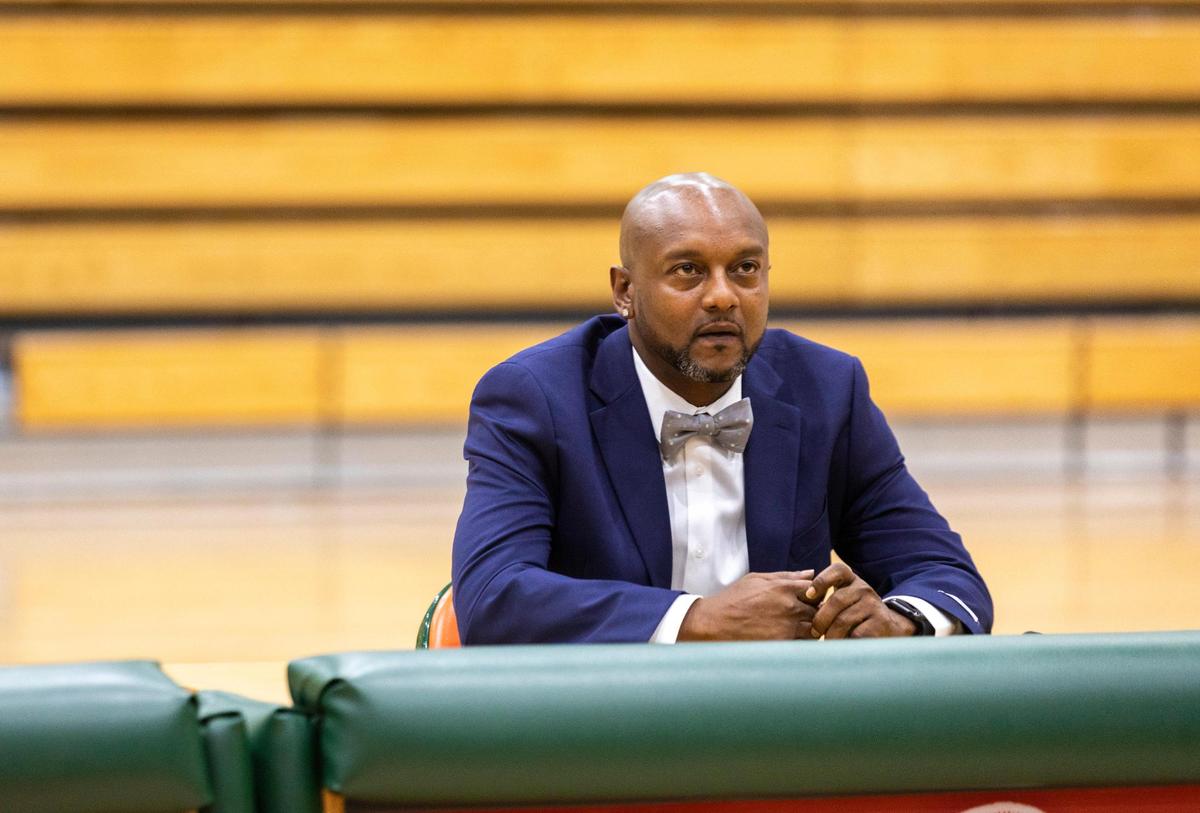 DJ Moberly was introduced as the new girls’ basketball coach at Frederick Douglass High School in Lexington, Ky., Tuesday, September 29, 2020.