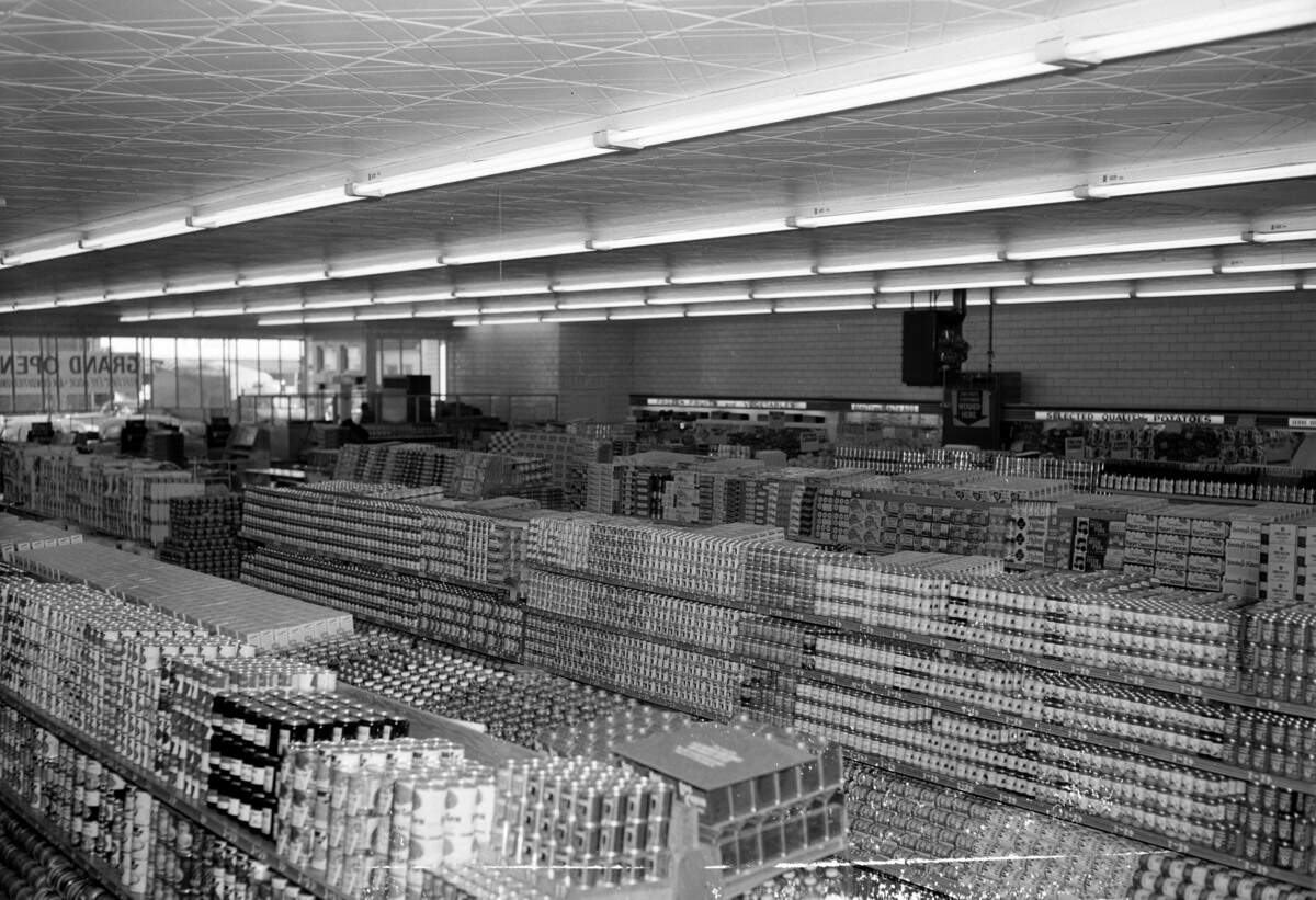 The Kroger at the intersection of East High Street and Euclid Avenue opened March 1, 1950 with long symmetrical rows of canned goods.The store featured numerous modern features including six conveyor belt checkout lanes, a self-service meat department, fresh produce cases, lounges for customers, air conditioning and an automatic exit door. The location today is a Liquor Barn Express.