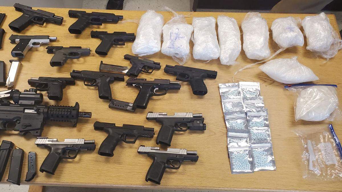 The Laurel County sheriff’s office seized 9.5 pounds of meth, 1,000 fentanyl pills and 15 guns from two people accused of trafficking, deputies said. The seizure was the largest meth bust that Laurel County Sheriff John Root could remember.