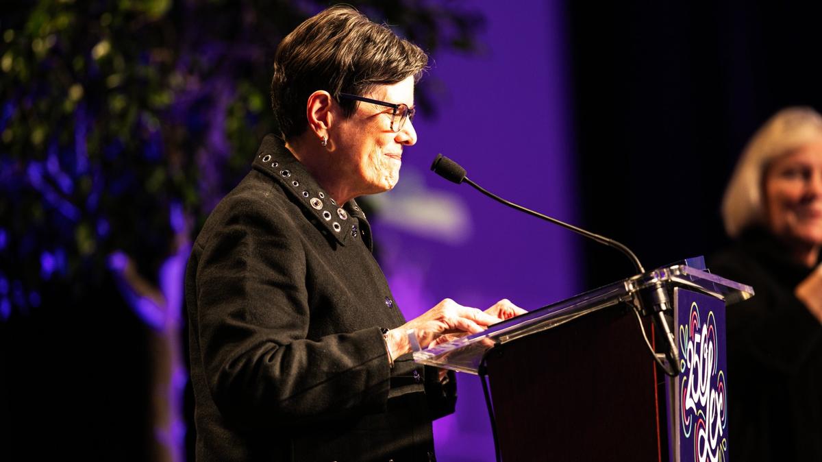 Lexington Mayor Linda Gorton delivers her annual State of the City address before the Lexington Forum on Tuesday, Jan. 28, 2025, at the Central Bank Center, Rupp Arena in Lexington, Ky.