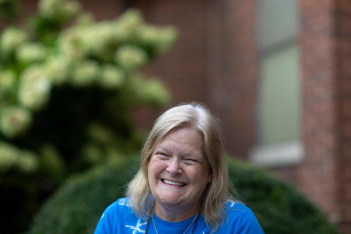 Mary Ann Kinman, of the Woodford County Health Department, poses for a portrait outside a COVID-19 vaccination clinic at Versailles Presbyterian Church in Woodford County on Wednesday, Sept. 1, 2021. Woodford County has the highest vaccination rate in the state.