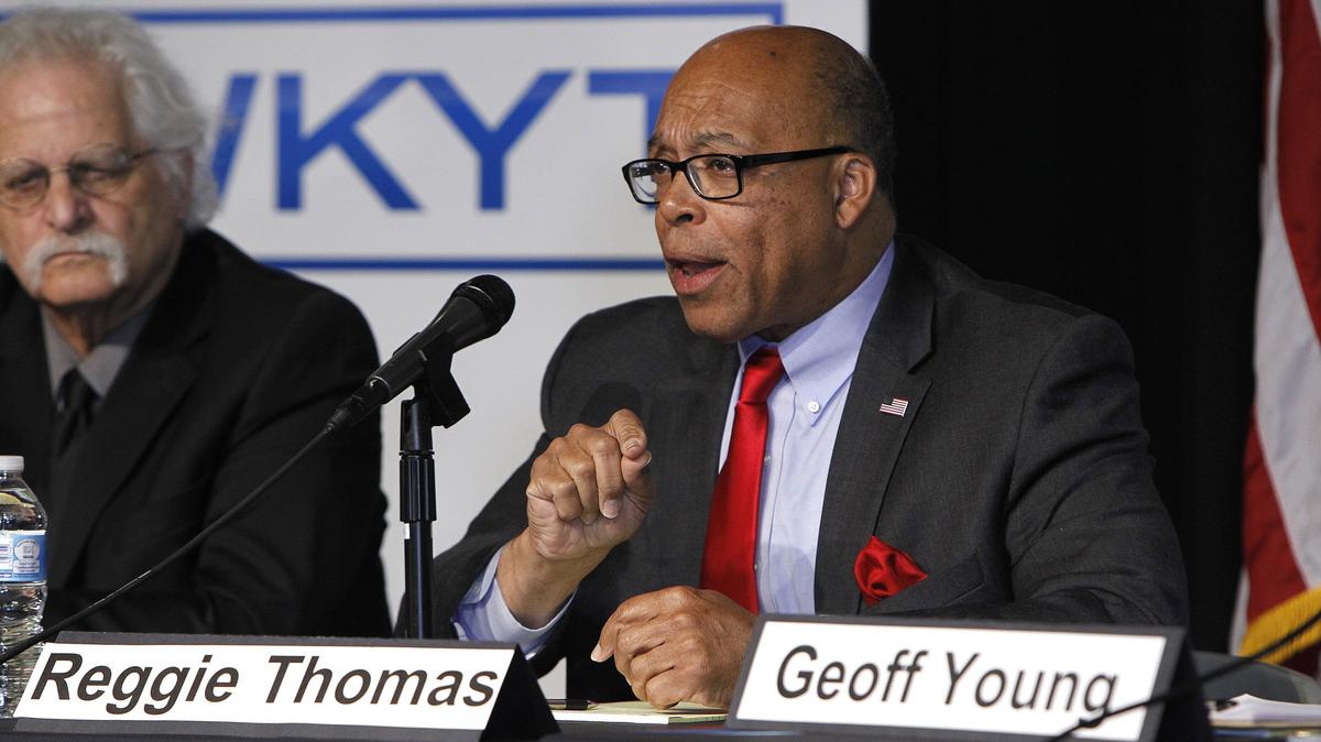State Sen. Reggie Thomas of Lexington spoke during a 6th District congressional debate in downtown Lexington.