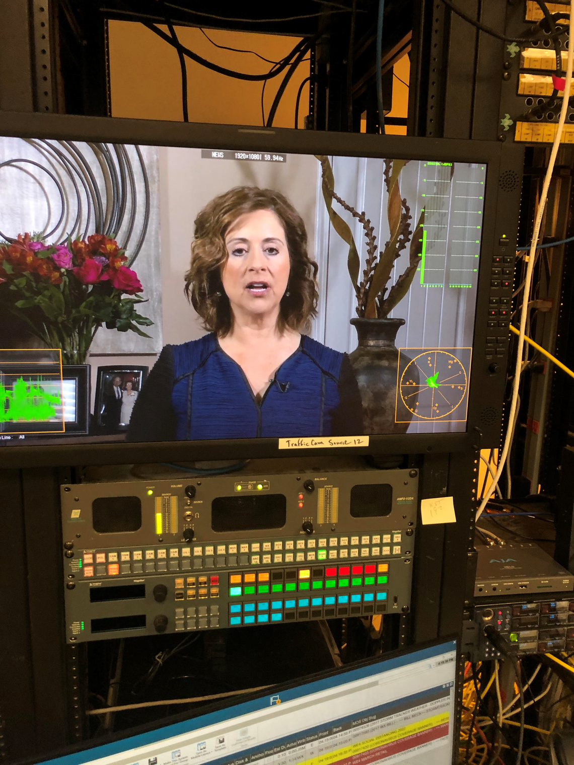 What the producer sees when WLEX TV anchor Nancy Cox is anchoring from home. Behind the scenes is a bit different.