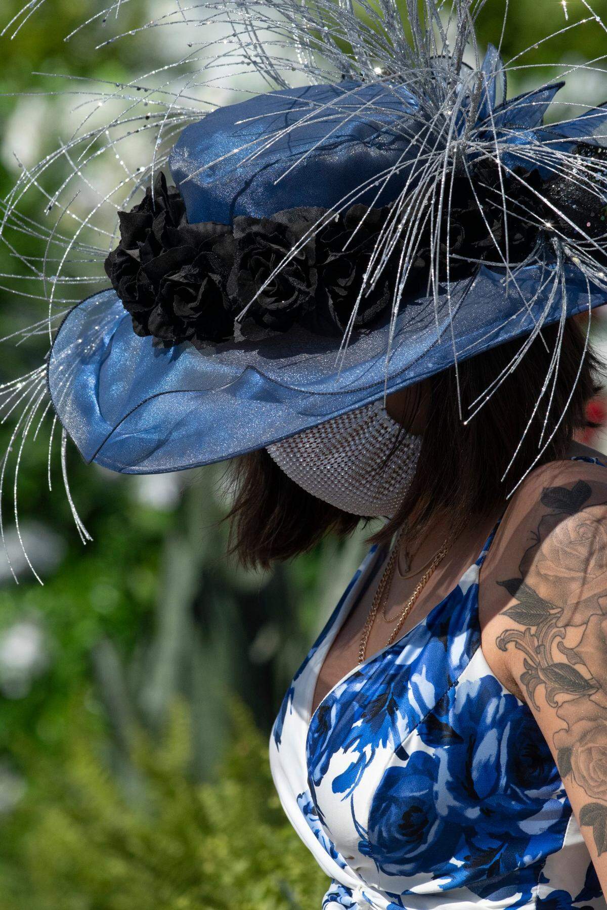 A fashionable hat on Derby Day at Churchill Downs in Louisville.