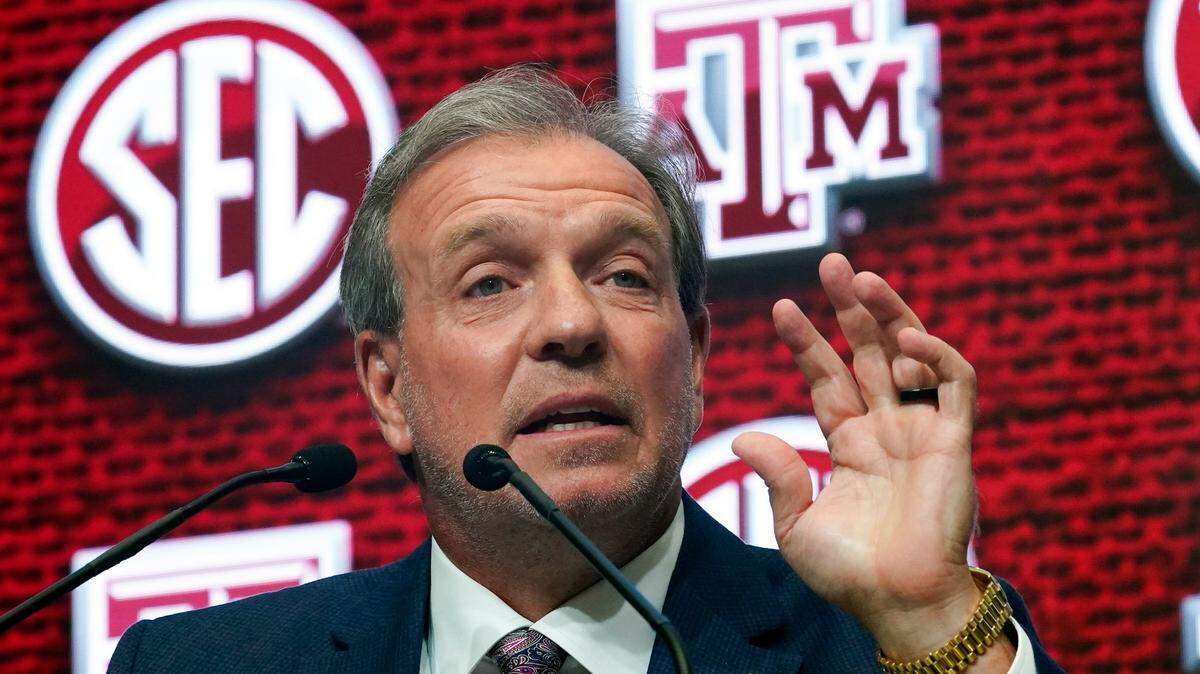 Texas A&M head coach Jimbo Fisher speaks during SEC Media Days on Thursday. Fisher addressed his summer feud with Alabama Coach Nick Saban, among other topics.