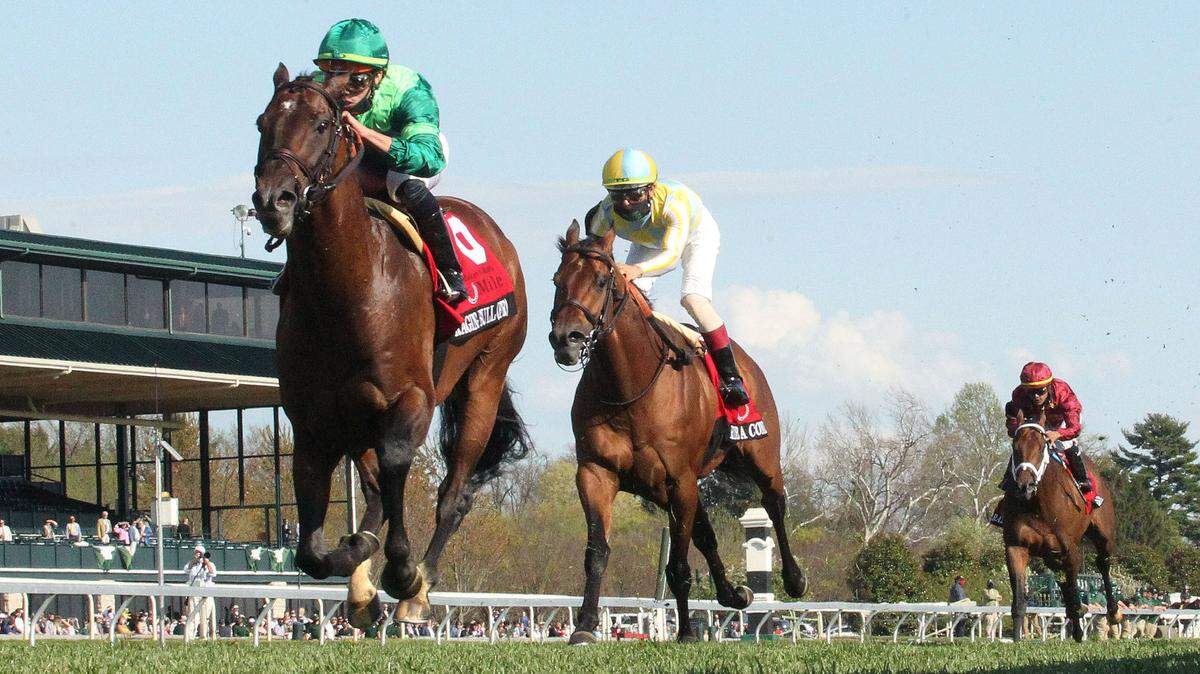 Multiple Grade 1 winner Raging Bull, left, added another one to his résumé by prevailing in the Maker’s Mark Mile at Keeneland on Friday.