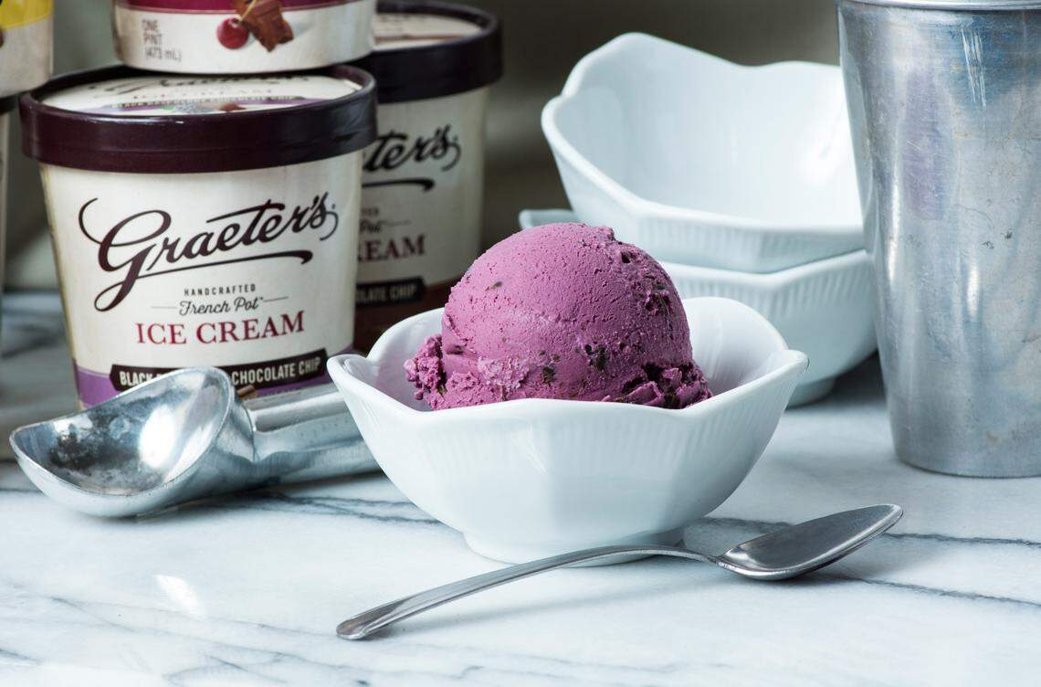 Black raspberry chocolate chip is a popular flavor at Graeter’s Ice Cream stores.