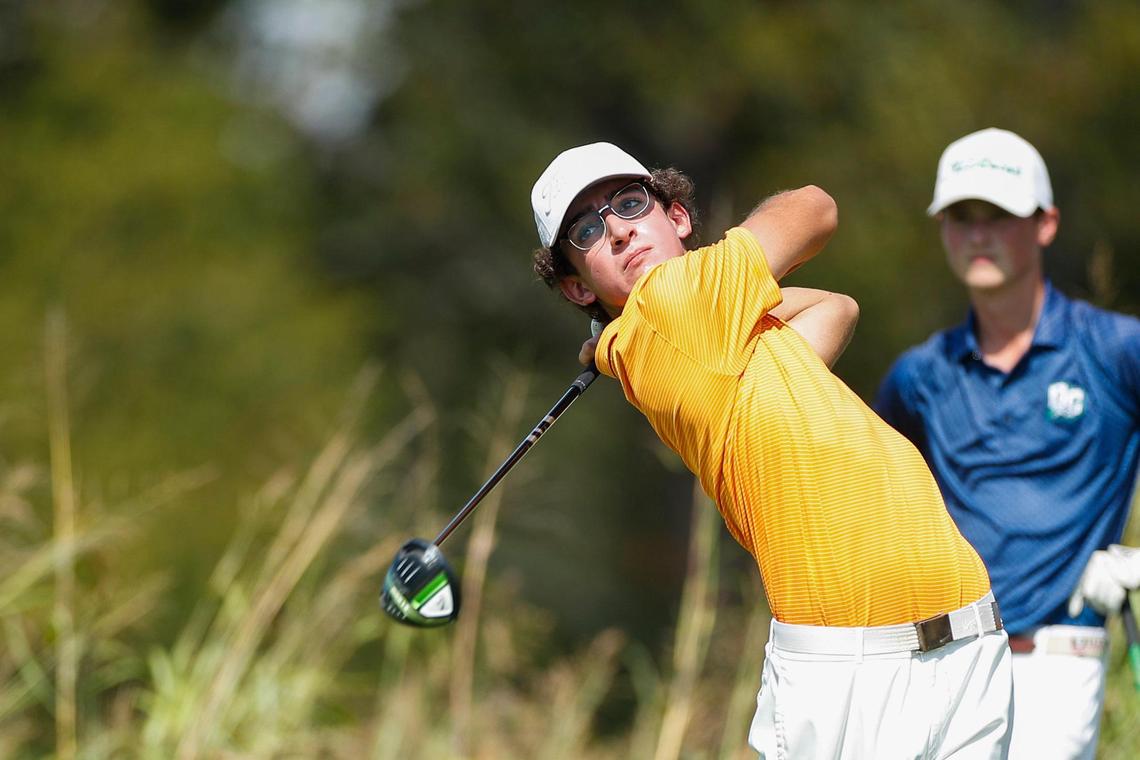 Frederick Douglass’s Carl Space tees off during the Region 9 Boys’ Golf Championship in Lexington on Sept. 21. Space was among 15 individual golfers to advance out of Monday’s State First Round event to next week’s State Final Round tournament in Bowling Green.