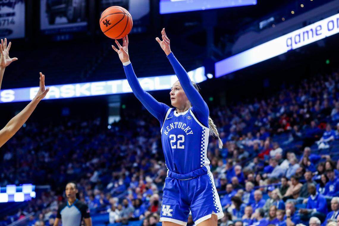 Kentucky guard Maddie Scherr had 18 points, five rebounds, six assists and two blocked shots in UK’s 86-72 loss to archrival Louisville on Sunday.
