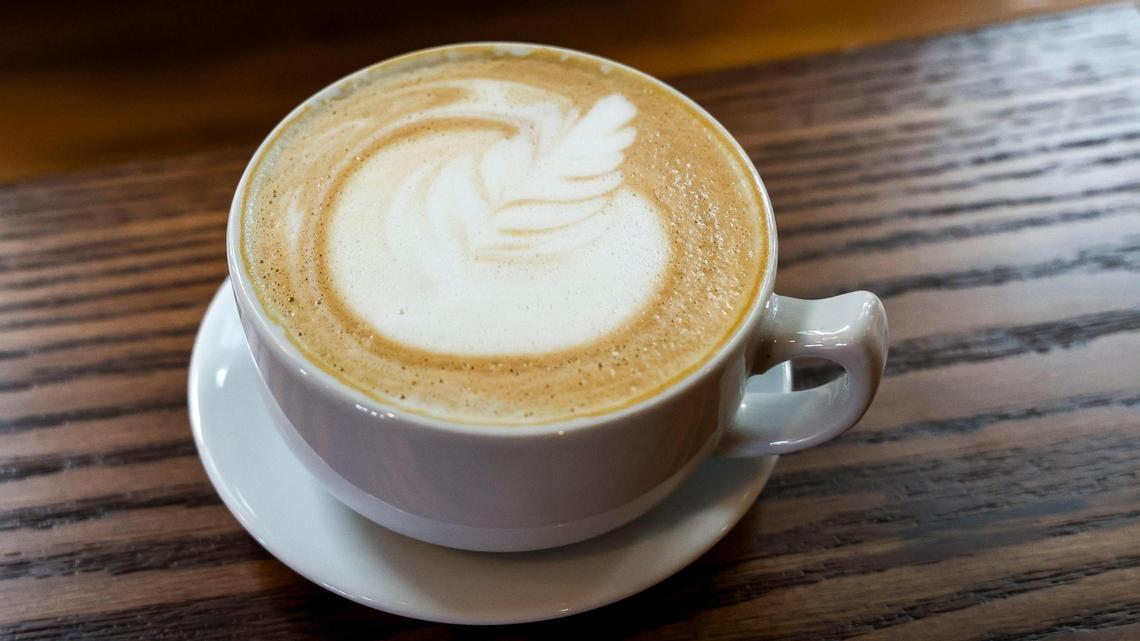 The Teacher latte made with honey and vanilla at Old School Coffee is seen May 23, 2025, in Lexington.