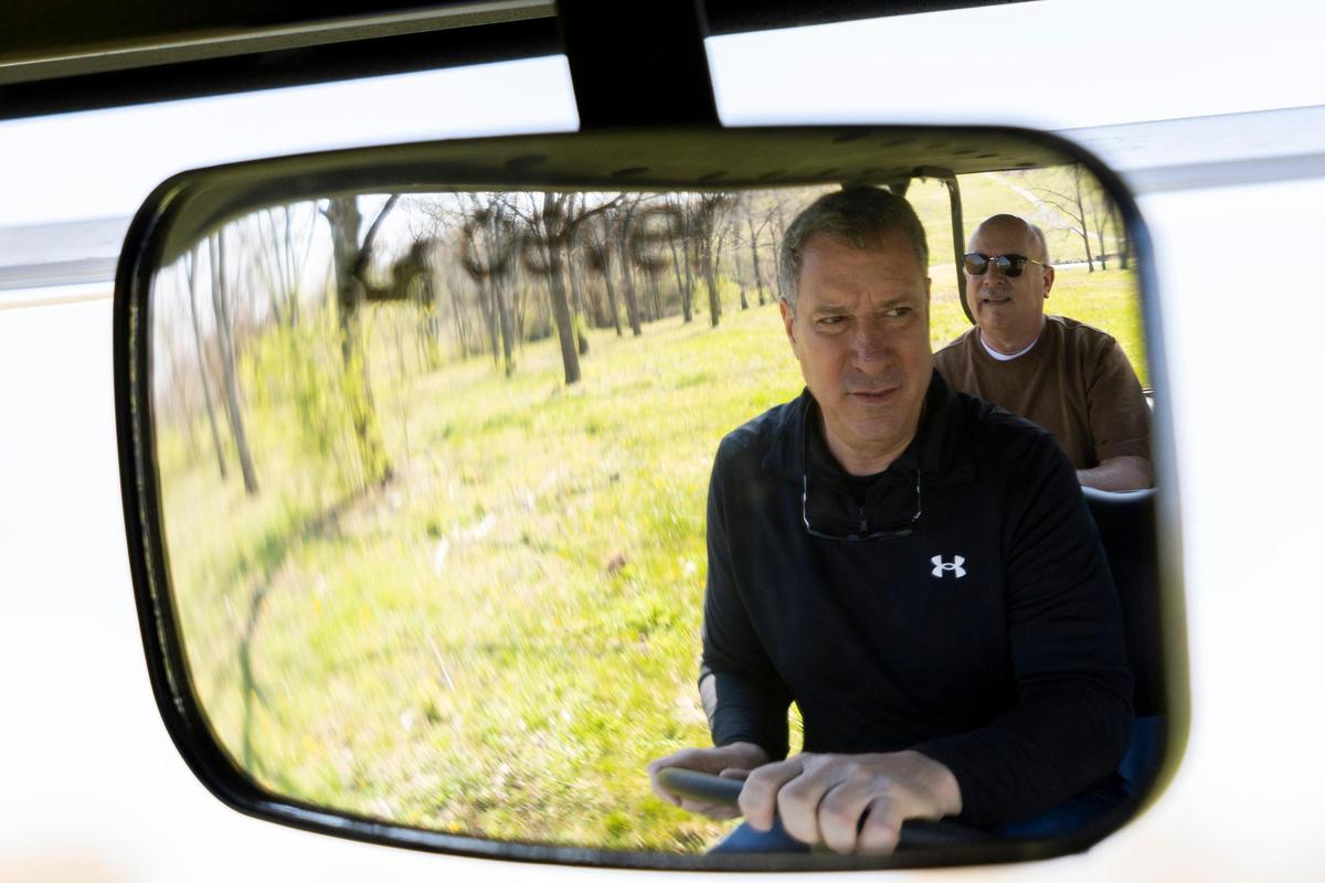 Resident Mark Toothaker shows the land that used to be Duckers Lake golf course in Frankfort, Kentucky, Friday, March 29, 2024. The land was bought by Franklin County in 2022 for $850,000. Now the county may sell it to developers for as much as $1.3 million.