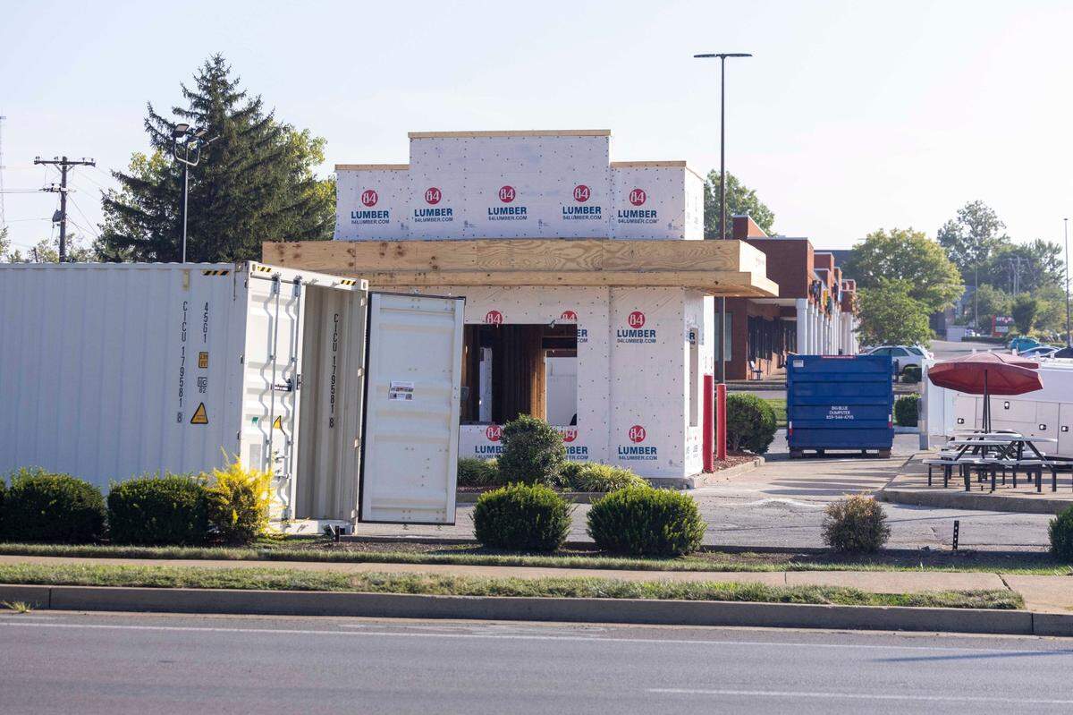 Rally’s at 2975 Richmond Road in Lexington is being rebuilt nearly a year after it was destroyed by a fire.