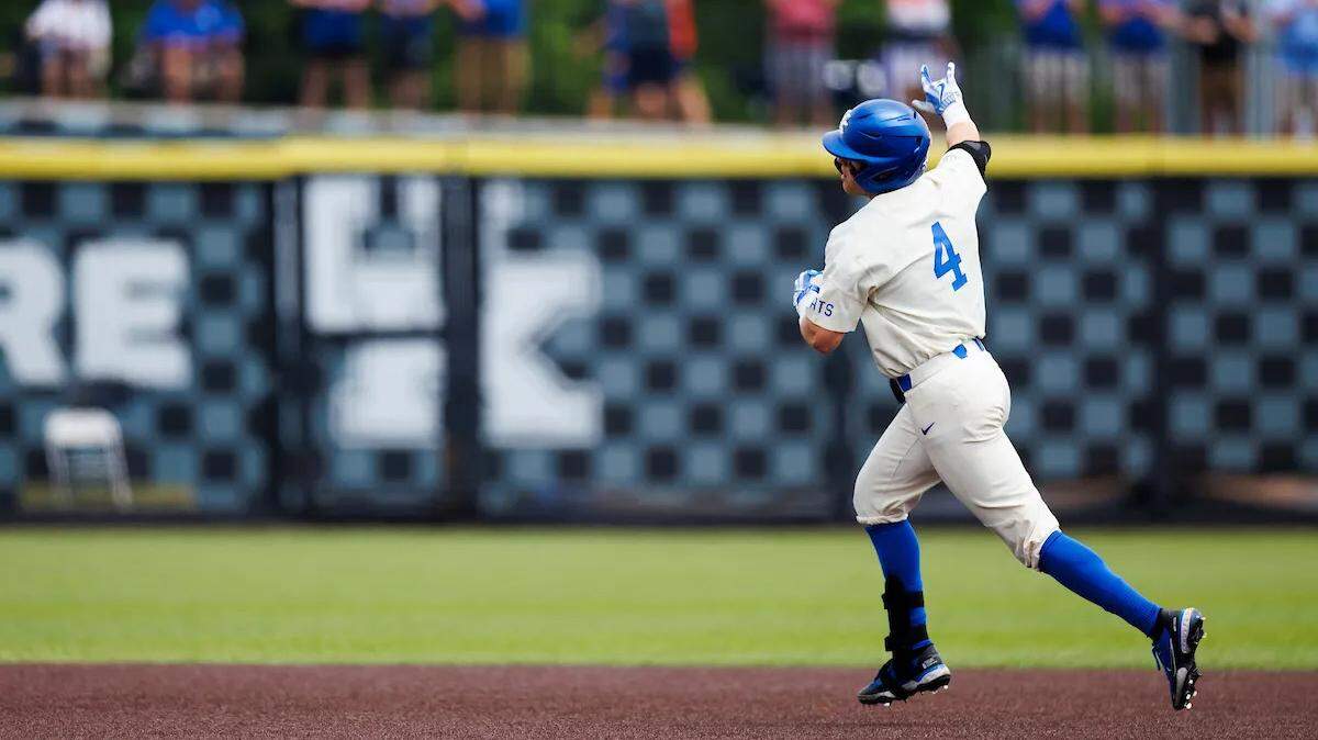 Second baseman Emilien Pitre (4) hit his sixth home run of the season for Kentucky on Sunday, one of two homers on the day for the Wildcats. Designated hitter Nick Lopez hit his eighth of the year.