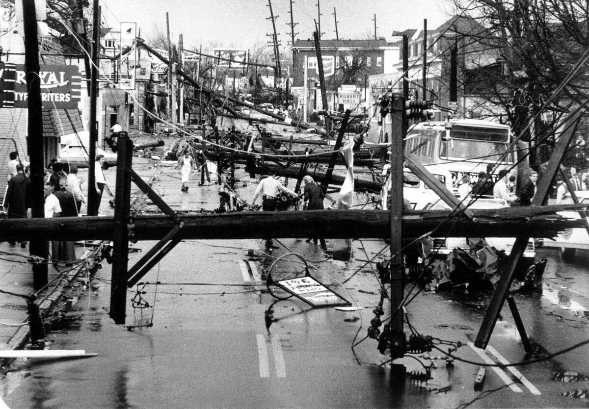 Devastation along Bardstown Road south of Eastern Parkway in Louisville, Ky., following a tornado, is shown in this April 3, 1974, file photo.