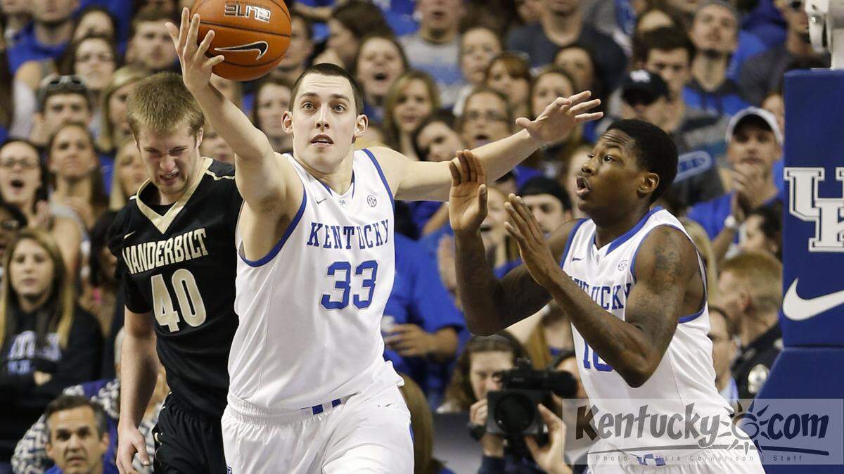 Kentucky forward Kyle Wiltjer grabbed a loose ball in the first half against Vanderbilt in February 2012. Photo by Mark Cornelison | Staff
