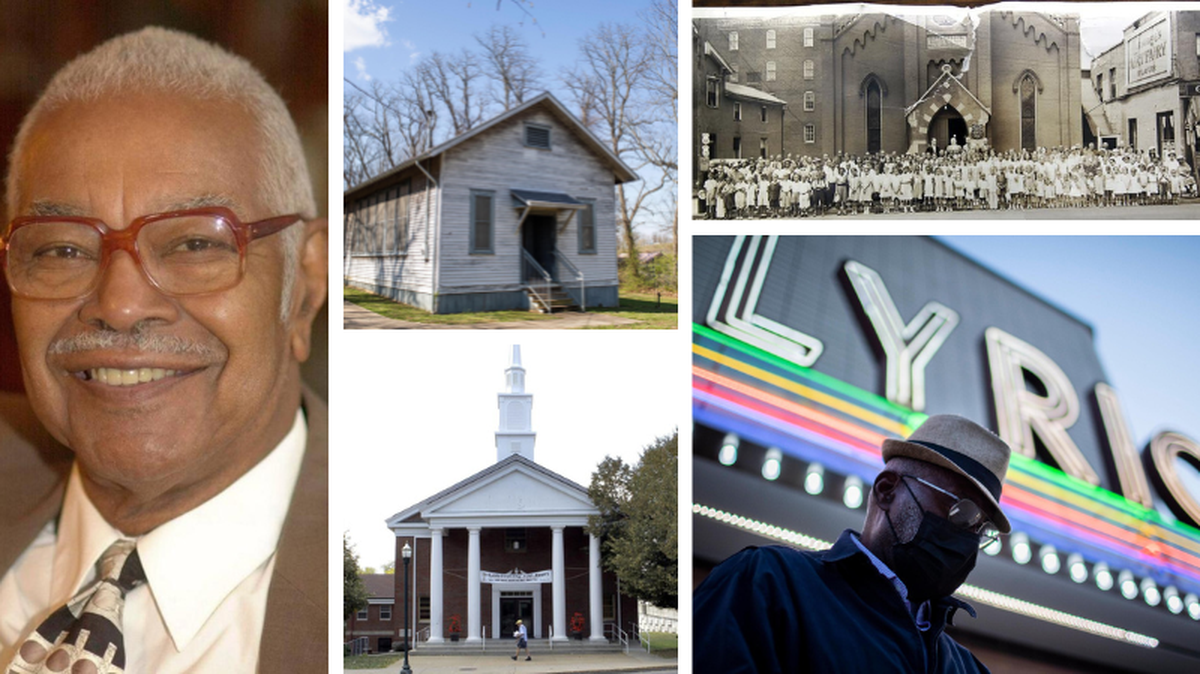 Lexington’s Black history contains trailblazing people and institutions, many of which are still standing today. Figures like Harry Sykes (left photo) made a path for other Black activists. Important landmarks like the Rosenwald School (top middle), Main Street Baptist Church (bottom middle and upper right) and the Lyric Theatre (bottom right) also play key roles in Fayette County.