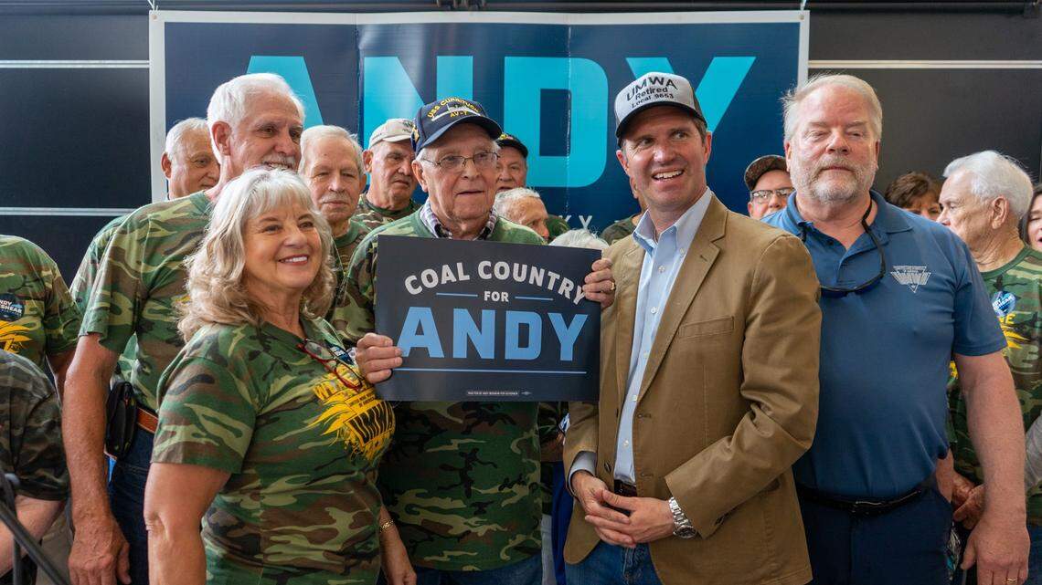 Gov. Andy Beshear at a campaign stop in Owensboro with UMWA members. Beshear recently received the UMWA endorsement in his reelection campaign. (Beshear for Governor)
