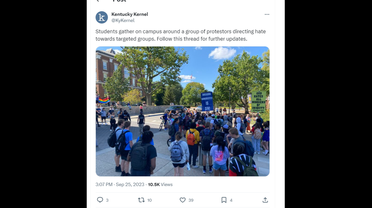 The University of Kentucky student newspaper, the Kentucky Kernel, tweeted about the protest.