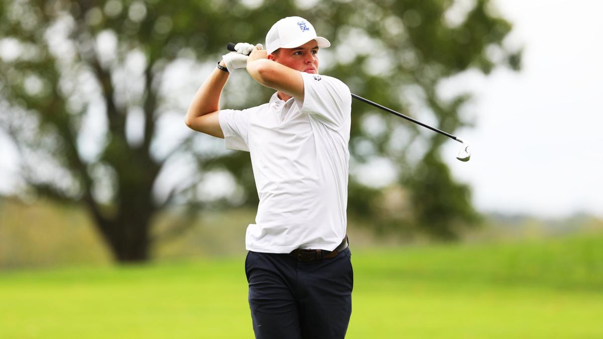 Lexington Catholic’s Charlier Spiller stared down a shot during the Boys Region 9 Golf Championship at Gibson Bay Golf Course in Richmond on Wednesday. Spiller won the tournament on the second playoff hole.