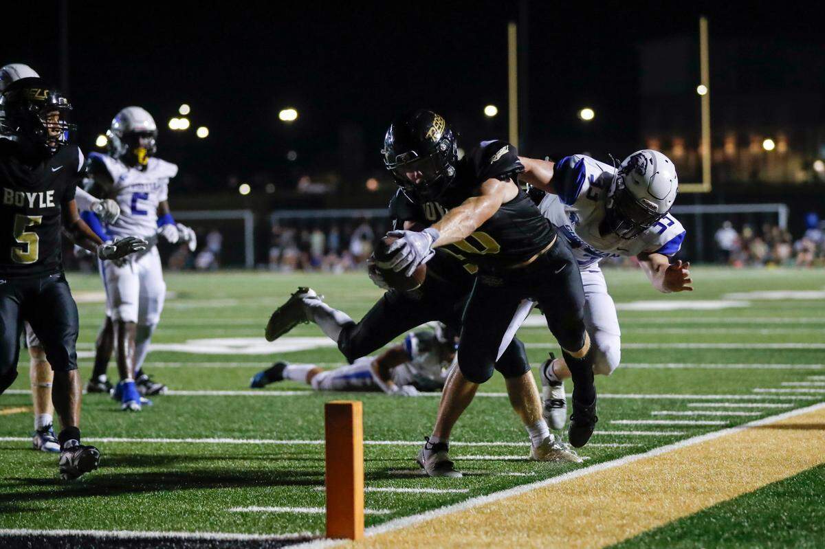 Boyle County’s Avery Bodner dives for a touchdown against Lexington Christian during a game in Danville on Aug. 26.