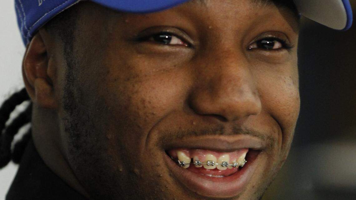 Ryan Timmons spoke to media after he announced he would play football for Kentucky during a school rally at Franklin Co. High School in Frankfort, Ky., on Feb. 5, 2013.  Photo by Pablo Alcala | Staff