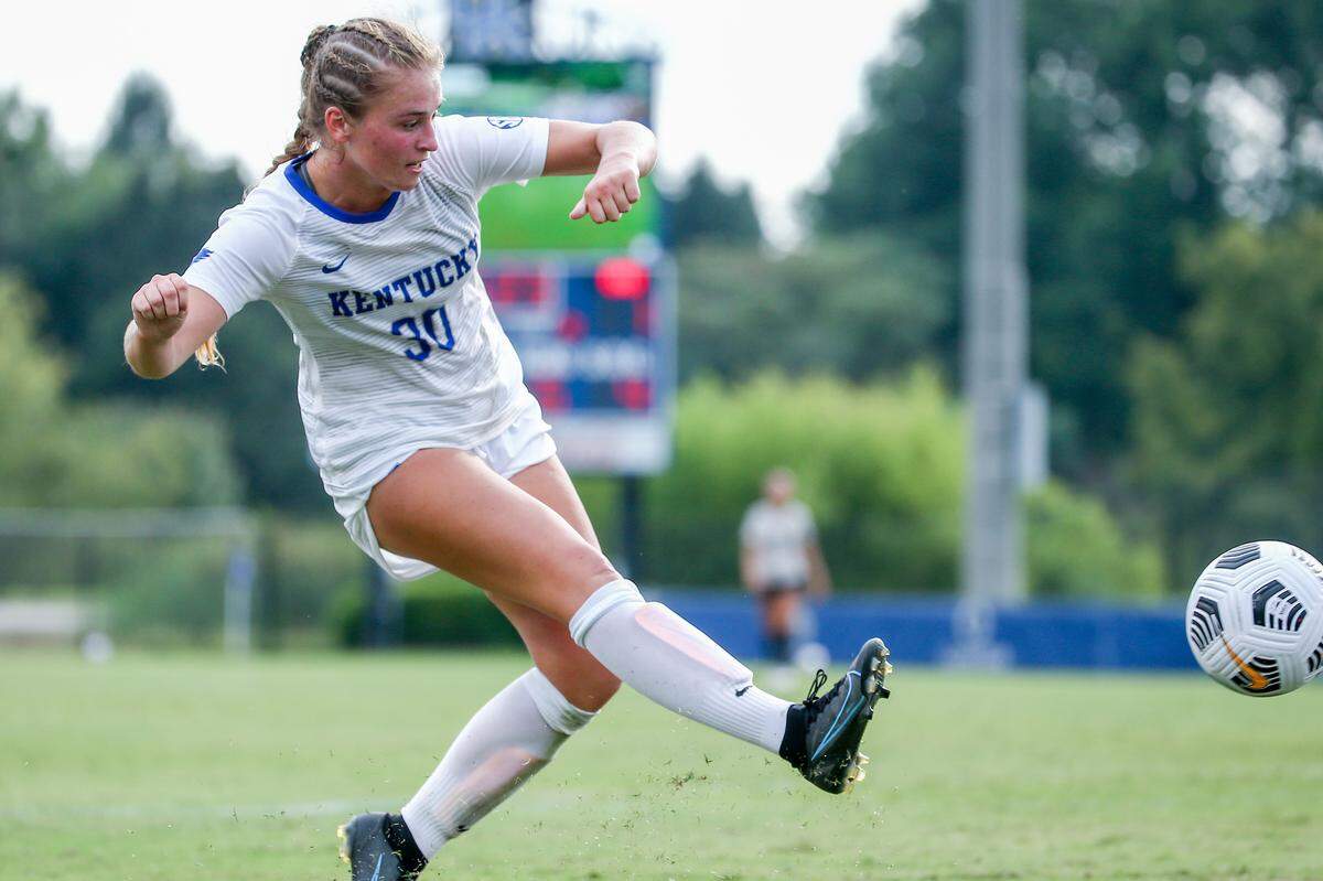 Kentucky’s Jordyn Rhodes recorded one goal and one assist during a 4-1 home win this month against Oakland University. Since her freshman season in 2019, Rhodes has scored 27 goals for the Wildcats, the most of any player in the Southeastern Conference.