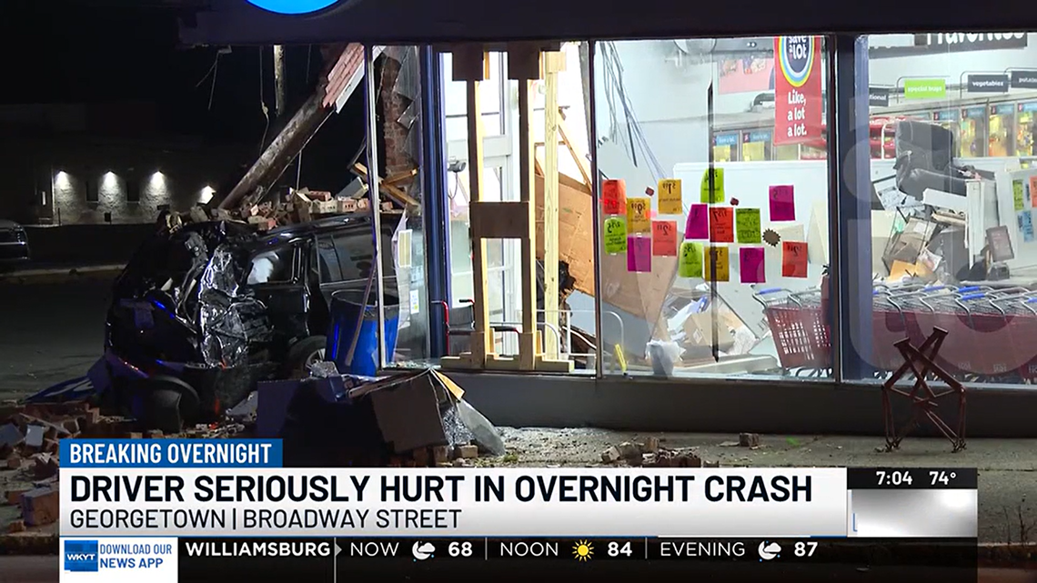Woman charged with DUI, seriously injured after crashing into store in Georgetown