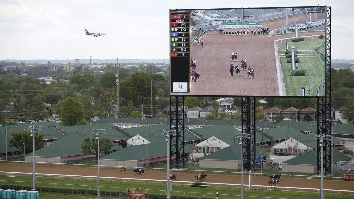 Churchill Downs has added an enormous TV screen to the back of the track so that everyone can see the race. At 15,224 square foot ÒBig Board,Ó the largest 4K video board in the world and part of the $12 million partnership with Panasonic on Thursday May 1, 2014 in Louisville, KY. Photo by Jonathan Palmer