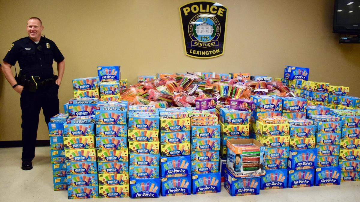 Lexington Police Department Officer Ryan Holland collected more than 72,000 freeze pops last year.