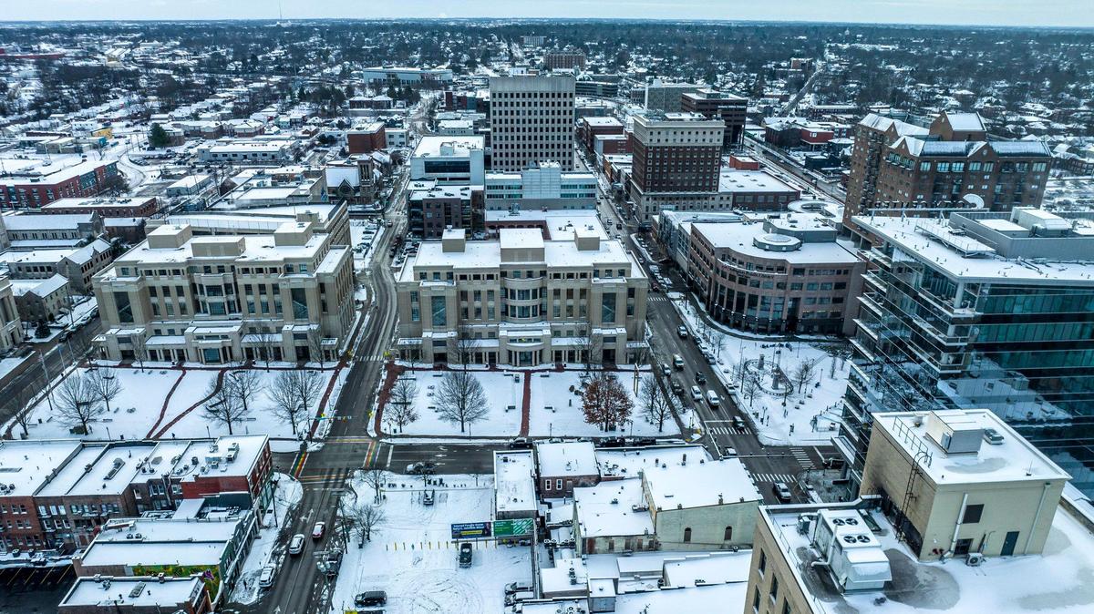 Snow covers downtown Lexington, Kentucky, on Tuesday, Jan. 16, 2024.