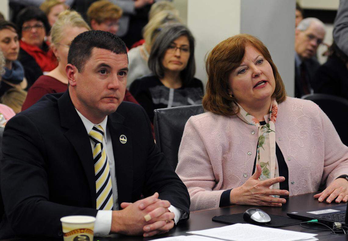 State representatives David Meade, R-Stanford, and Joni Jenkins, D-Shively, presented House Bill 1 to the Senate Health and Welfare Committee on March 19.