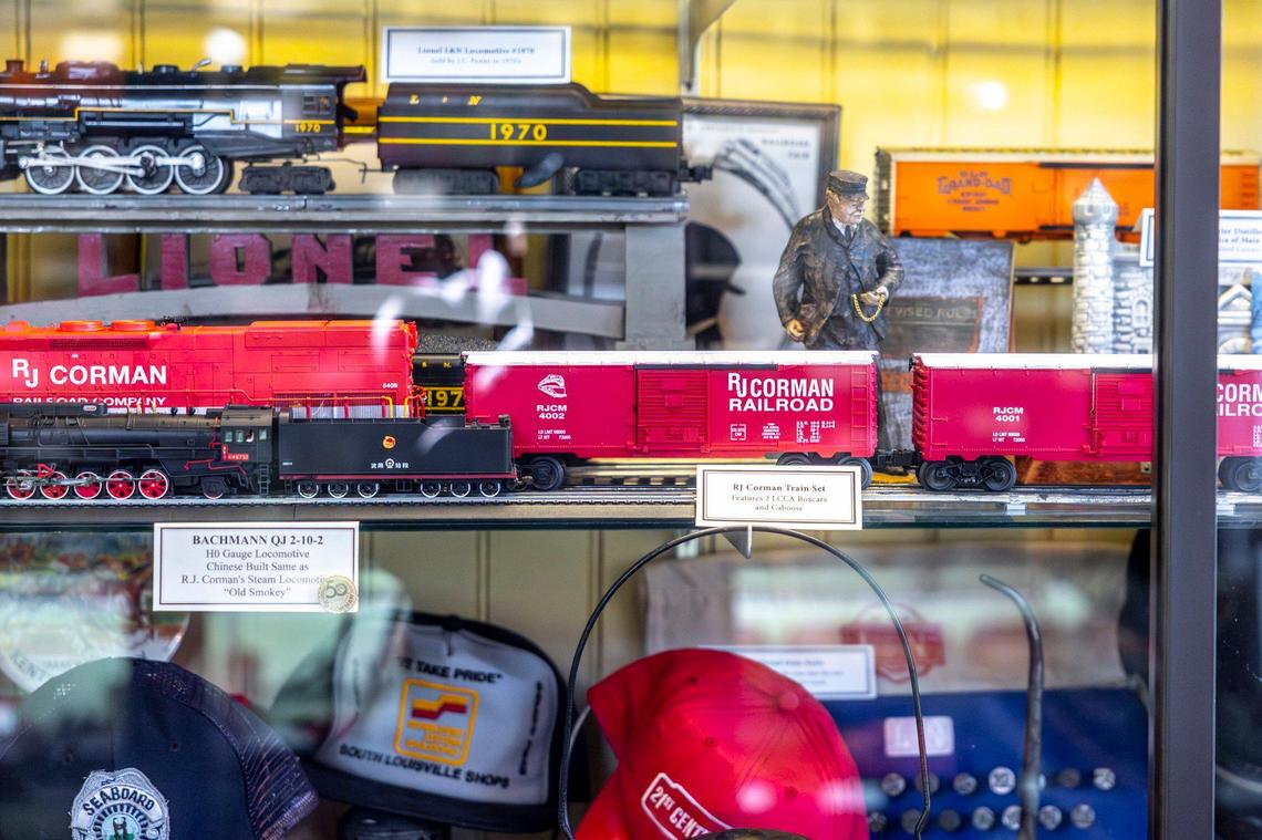 A RJ Corman train set is on display at Nostalgia Station Toy Museum in Versailles, Ky., on Friday, Jan. 3, 2025. The museum s operated by Winfrey and Wanda Adkins, and has thousands of pieces, with the oldest in the collection dating back to the 1880s. The displays offer a look at the evolution of miniature trains and the technology that powers them.
