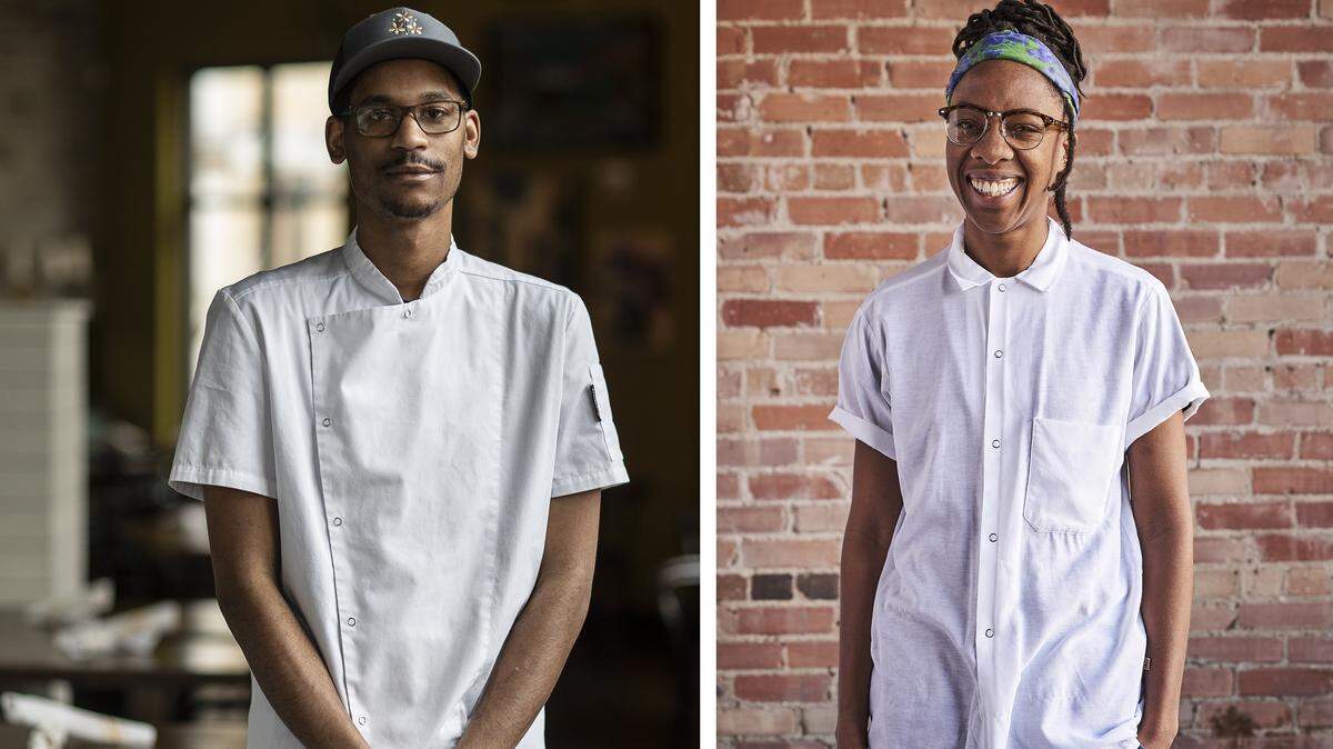 From left, Lawrence Weeks, Honeywood executive chef, and Asheville, N.C. chef Ashleigh Shanti will team up for the Southern Roots Dinner Series event Feb. 27 at Honeywood restaurant.