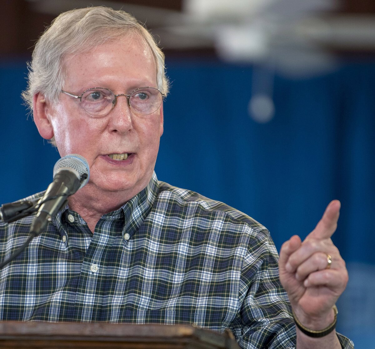 File photo: Senator Mitch McConnell spoke during the annual Fancy Farm Picnic Saturday, August 4, 2018, in Fancy Farm, Ky.