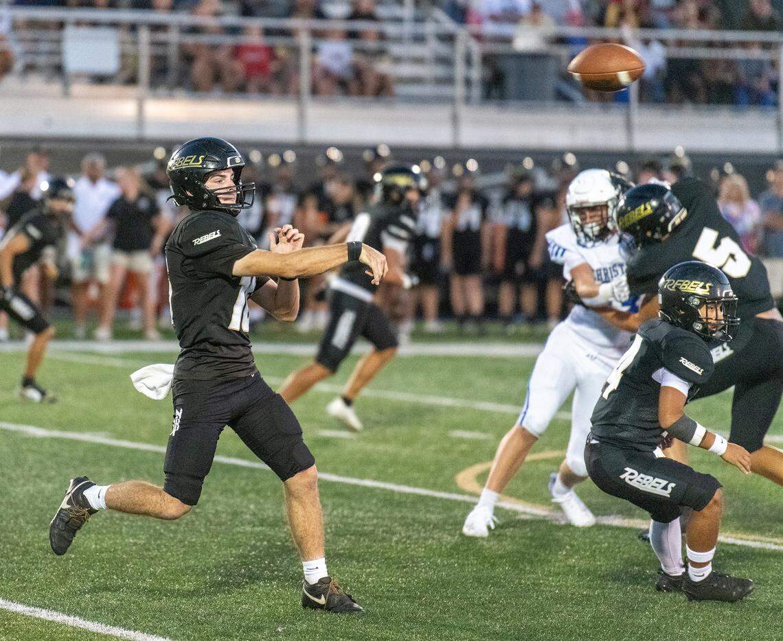 Boyle County’s Baylor Murphy throws a pass against Lexington Christian during the Rebel Bowl at Boyle County High School in Danville on Saturday. Murphy threw for one TD and ran for another.