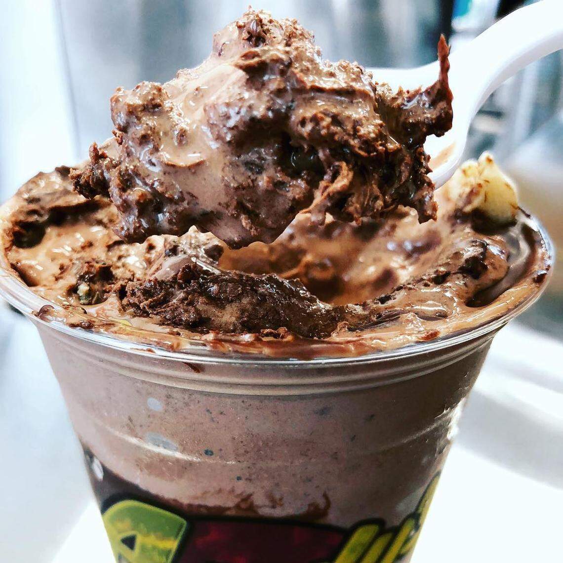 Andy’s Frozen Custard specializes in items like the Triple Chocolate Concrete, featuring chocolate frozen custard blended with chocolate chip cookie dough and melted chocolate chip.