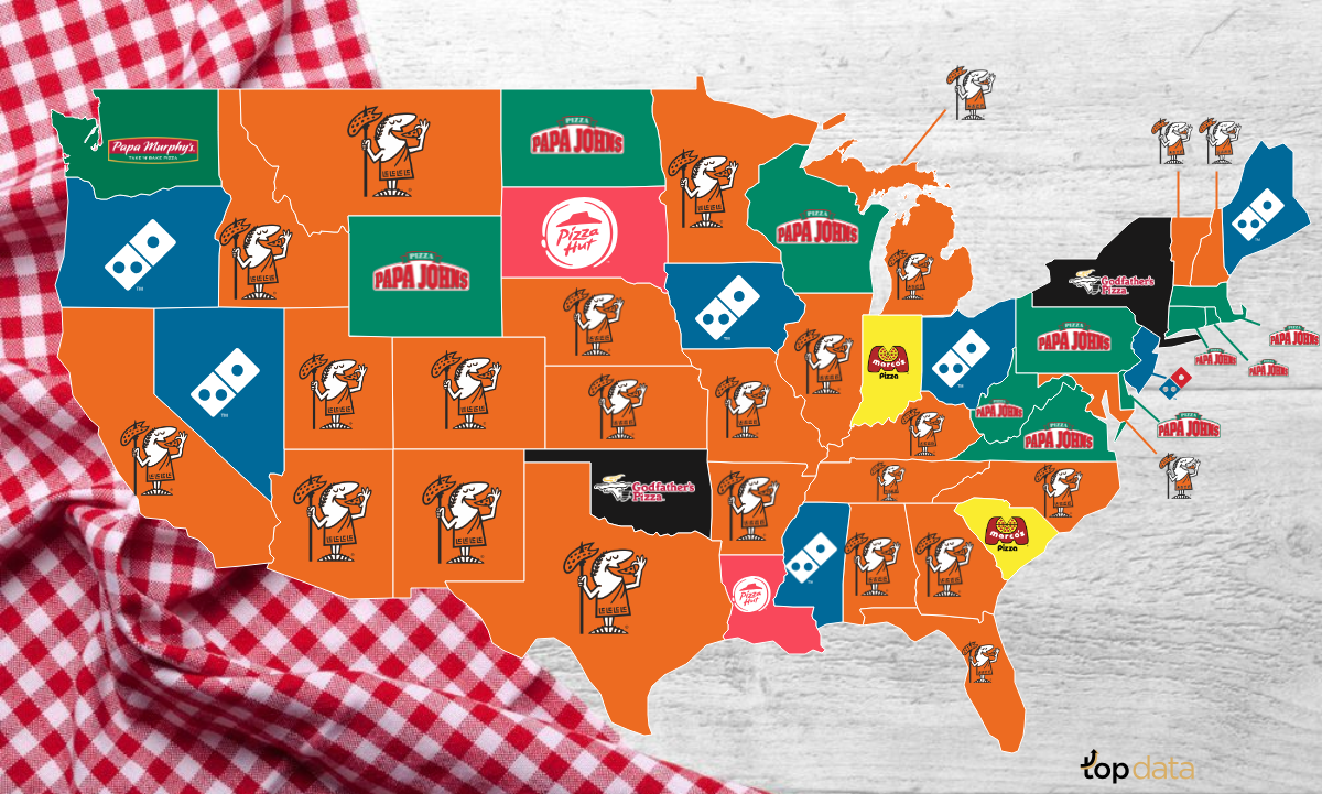 The most popular pizza chain in every state. Top Data tracked where people are ordering pizza across the country.