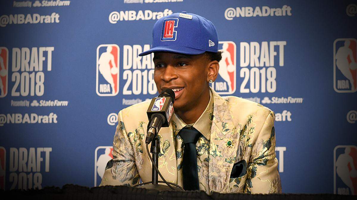 Shai Gilgeous-Alexander spoke with the media in New York after he was drafted by the Hornets and traded to the Clippers.