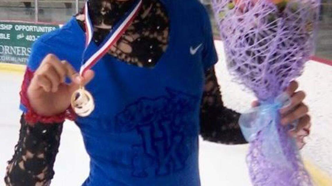 Farah Sheikh, an incoming freshman at the University of Kentucky, showed off her gold medal and her UK shirt after winning the senior ladies title at the U.S. Figure Skating Collegiate Championships. She is from Lexington.