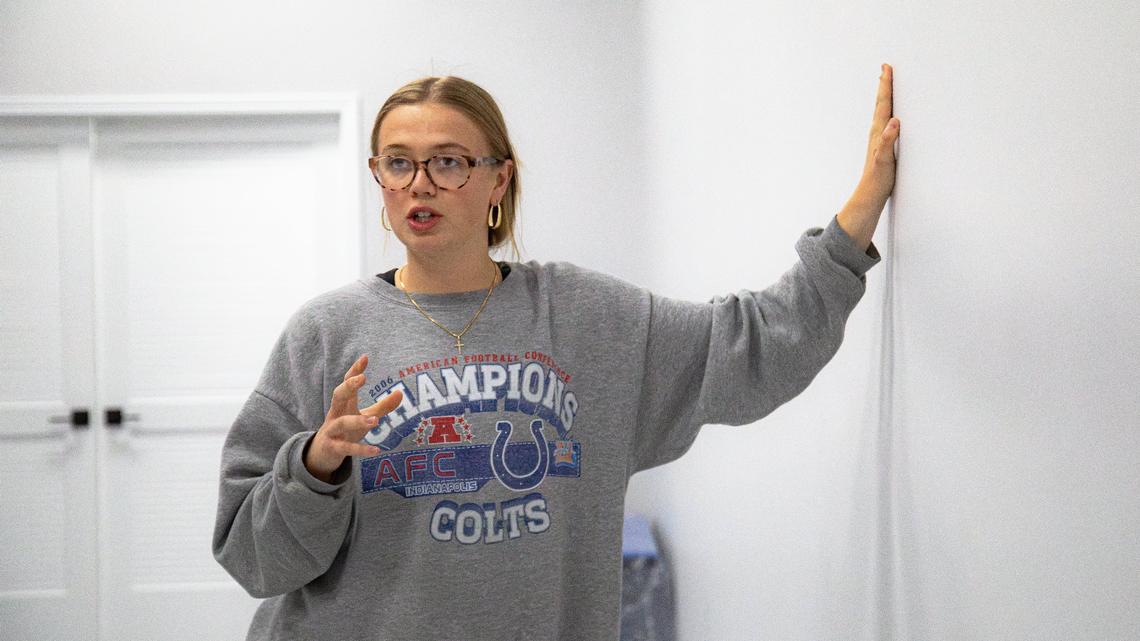 J&H Running Co. store manager and event coordinator, Mak Rink, gives a tour of extra space that can be reserved for group fitness and mindfulness classes at J&H Running Co., located at 189 Moore Dr., on May 22, 2025, in Lexington, Ky.