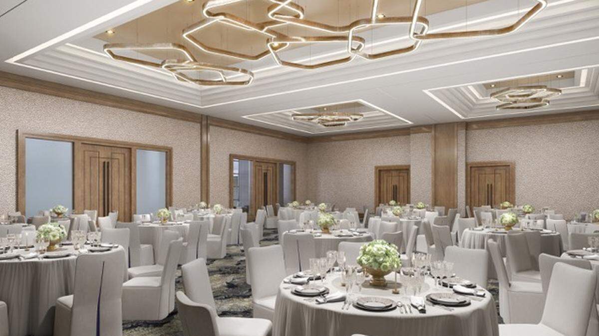 The Lexington Marriott City Center ballroom is taking reservations for events. The hotel is scheduled to open next fall, along with the Residence Inn.