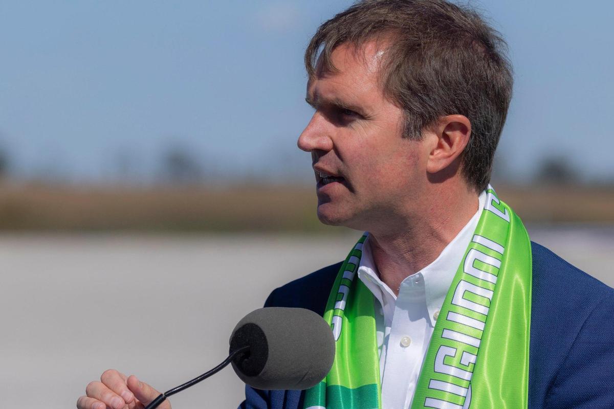 Kentucky Gov. Andy Beshear speaks during an event announcing the Lexington Sporting Club’s new stadium on Oct. 10.